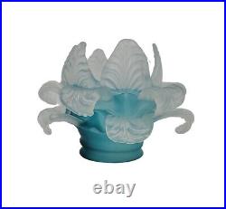 French Glass Shade Lamp Art Nouveau, Art Deco Teal Flower 18 petals