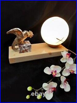 French Night Table Reading Rooster Lamp Art Deco Vintage Bedroom Marble Globe