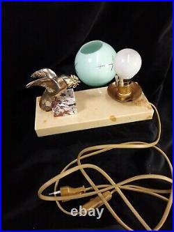 French Night Table Reading Rooster Lamp Art Deco Vintage Bedroom Marble Globe