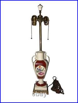 French Porcelain Dual Socket Lamp Brass Art Deco Lamp 24.5