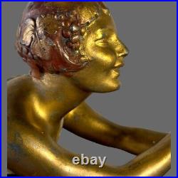 French Vintage Art Deco Spelter, Marble and Glass Lady Lamp