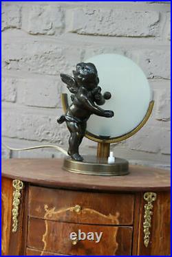 French art deco MEtal putti angel table lamp