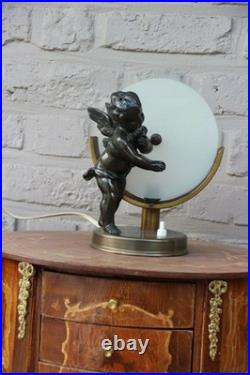 French art deco MEtal putti angel table lamp