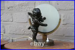 French art deco MEtal putti angel table lamp