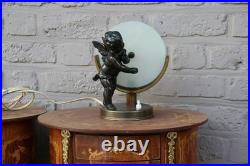 French art deco MEtal putti angel table lamp