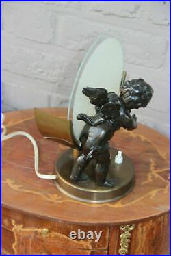 French art deco MEtal putti angel table lamp