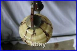 French rare art deco wood metal glass Chandelier lamp
