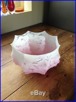 GORGEOUS LARGE 30's ART DECO PINK MARBLED GLASS CEILING LIGHT LAMP SHADE UNUSUAL