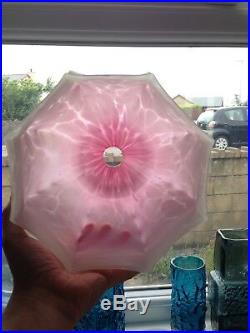GORGEOUS LARGE 30's ART DECO PINK MARBLED GLASS CEILING LIGHT LAMP SHADE UNUSUAL