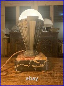 Genuine Art Deco Odeon Style Table Lamp On Marble Base, Circa 1920