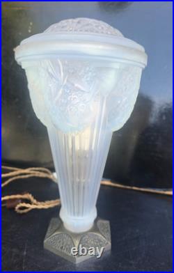 Georges Leleu/jehel Rare Night Light Opalescent Glass Art Deco 1931 Ht. 27cm
