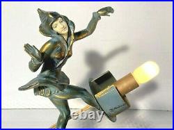 Gerdago Antique ART DECO Pixie, Harlequin Figural Lamp withMillefiori Glass Shade