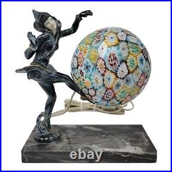 Gerdago Pixie Harlequin Figural Lamp Millefiori Art Deco Glass Italy Globe Shade