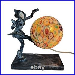 Gerdago Pixie Harlequin Figural Lamp Millefiori Art Deco Glass Italy Globe Shade