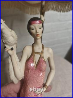 Giuseppe Armani Figurative Art Deco Lamp Woman 1930s Fringe Shade