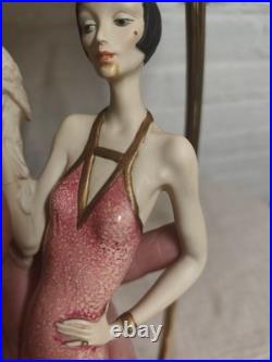 Giuseppe Armani Figurative Art Deco Lamp Woman 1930s Fringe Shade