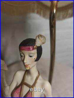 Giuseppe Armani Figurative Art Deco Lamp Woman 1930s Fringe Shade