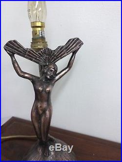 Gorgeous Art Deco 1930's Bronze Spelter Table Lamp Erotic Lady