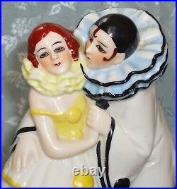 Gorgeous Art Deco Night Lamp Pierrot And Pierrette / Half Doll