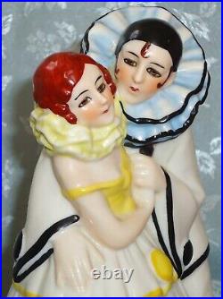 Gorgeous Art Deco Night Lamp Pierrot And Pierrette / Half Doll