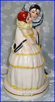 Gorgeous Art Deco Night Lamp Pierrot And Pierrette / Half Doll