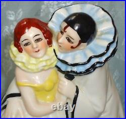 Gorgeous Art Deco Night Lamp Pierrot And Pierrette / Half Doll