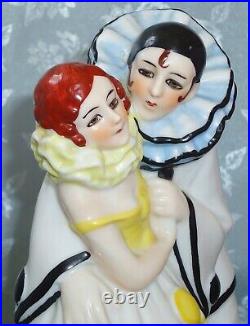 Gorgeous Art Deco Night Lamp Pierrot And Pierrette / Half Doll