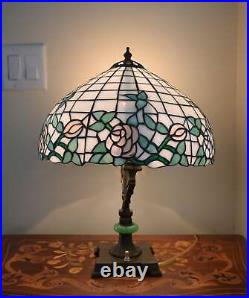 Gorgeous Art Deco Table Lamp With Leaded Glass Shade circa 1930's 14 X 17 1/2