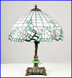 Gorgeous Art Deco Table Lamp With Leaded Glass Shade circa 1930's 14 X 17 1/2