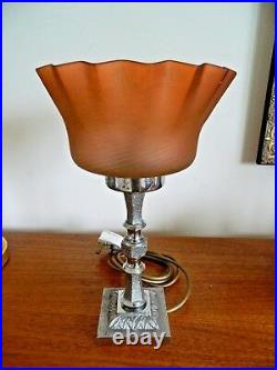 Gorgeous Vintage Genuine Art Deco Lamp Chrome Base with Frosted Glass Shade