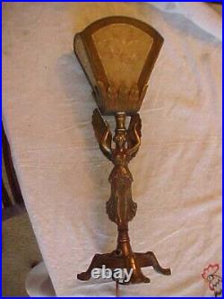 Great REMBRANDT Draped Winged Lady Electric Table Lamp with ART DECO MICA SHADE
