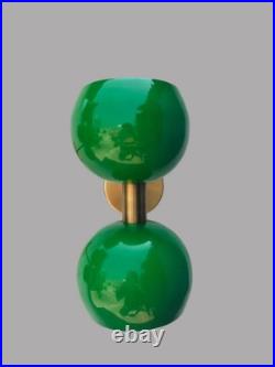 Green Glass Wall Sconce Mid Century Brass Art Deco Entry Lamp