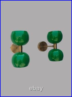 Green Glass Wall Sconce Mid Century Brass Art Deco Entry Lamp