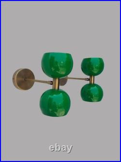Green Glass Wall Sconce Mid Century Brass Art Deco Entry Lamp