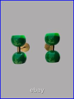 Green Glass Wall Sconce Mid Century Brass Art Deco Entry Lamp