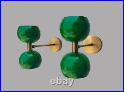 Green Glass Wall Sconce Mid Century Brass Art Deco Entry Lamp