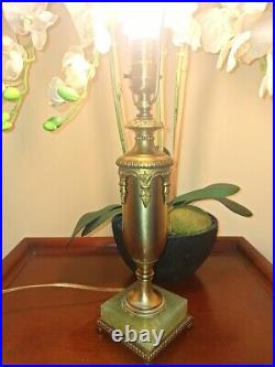 Green Onyx Stone Brass Mutual Sunset Lighting Co. Table Lamp Art Deco 1920's