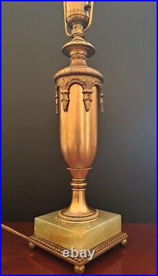 Green Onyx Stone Brass Mutual Sunset Lighting Co. Table Lamp Art Deco 1920's