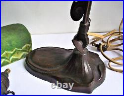 HANDEL Green MOSSERINE Table DESK LAMP Painted Glass Shade Bronze Base SIGNED