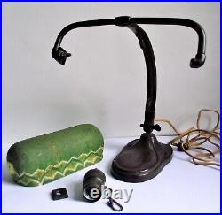 HANDEL Green MOSSERINE Table DESK LAMP Painted Glass Shade Bronze Base SIGNED