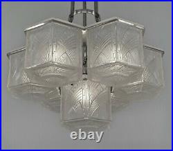 HETTIER & VINCENT rare French 1930 art deco chandelier. Lamp France