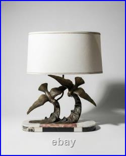 H. Molins Lampe de table Art Déco en bronze aux oiseaux, base en marbre, 1920