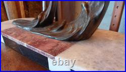 H. Molins Lampe de table Art Déco en bronze aux oiseaux, base en marbre, 1920