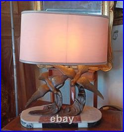 H. Molins Lampe de table Art Déco en bronze aux oiseaux, base en marbre, 1920