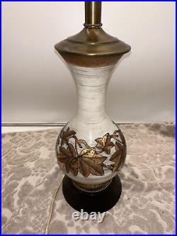 Hand painted Art Deco Glass Lamp Vintage Antique Felt Bottom White W Gold Accent
