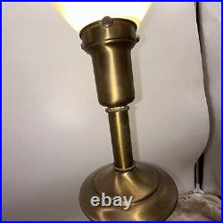 Hand painted Art Deco Glass Lamp Vintage Antique Felt Bottom White W Gold Accent