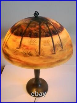 Handel vintage art deco lamp with reverse painted forest stream shade