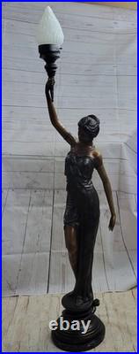 Handmade Stunning Large French Art Table lamp female bronze dancers Moreau