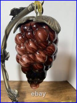 Hanging Glass Art Deco Grape Cluster Table Desk Lamp Arched Cast Metal Arm Vine