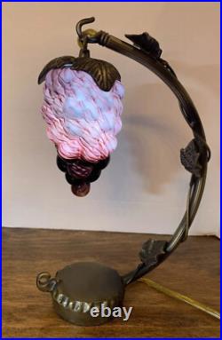 Hanging Glass Art Deco Grape Cluster Table Desk Lamp Arched Cast Metal Arm Vine